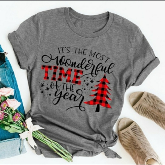 Tops - Christmas grey white red tee